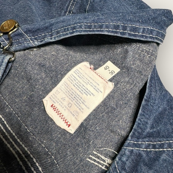 Dickies Men 40 x 30 Bib Overalls Farmer Work Carpenter Blue Jean Med Wash Denim - Picture 5 of 7